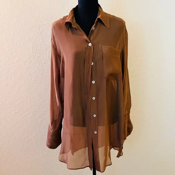 Zara Light Brown Sheer Blouse - Picture 3 of 7